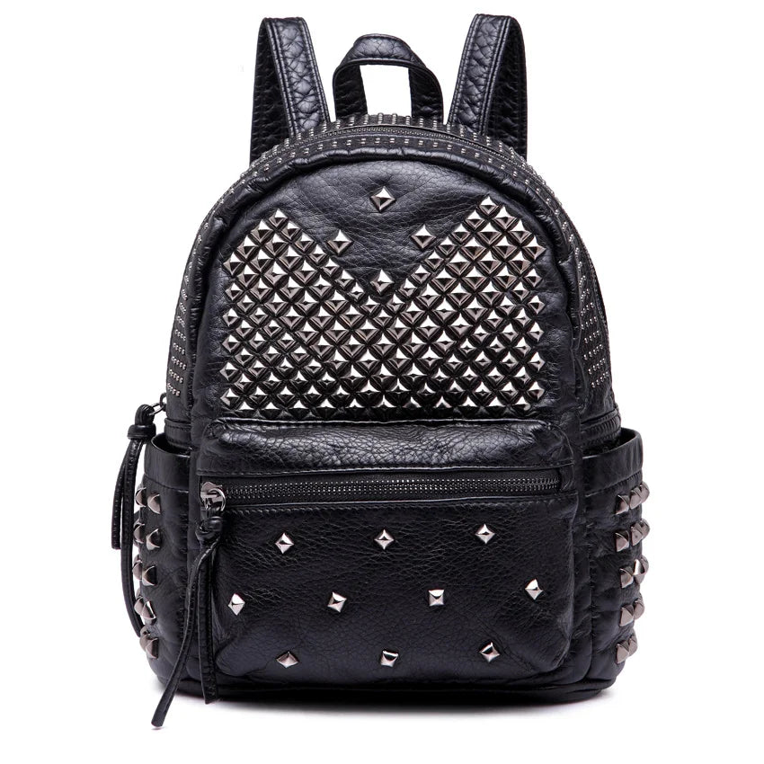 Rivet High Soft PU Women Backpack School Bag Casual Daily Backpack