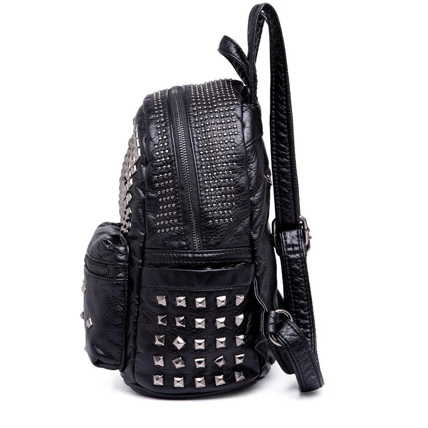 Rivet High Soft PU Women Backpack School Bag Casual Daily Backpack