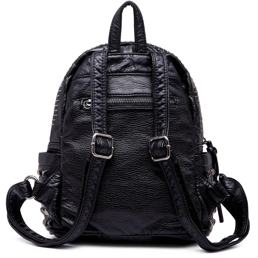 Rivet High Soft PU Women Backpack School Bag Casual Daily Backpack