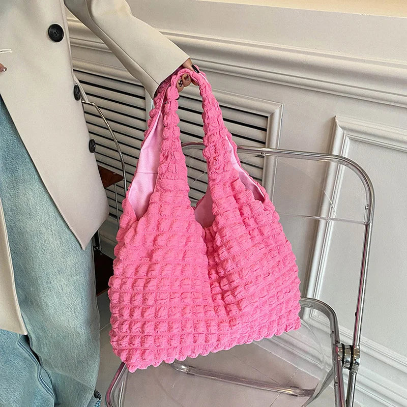 Pleated Casual Tote Large Capacity Top Handle Shoulder Bag