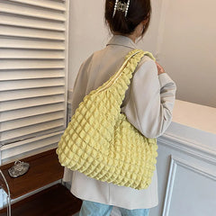 Pleated Casual Tote Large Capacity Top Handle Shoulder Bag