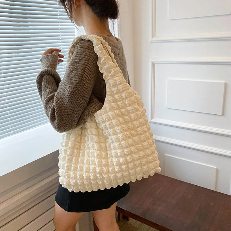 Pleated Casual Tote Large Capacity Top Handle Shoulder Bag