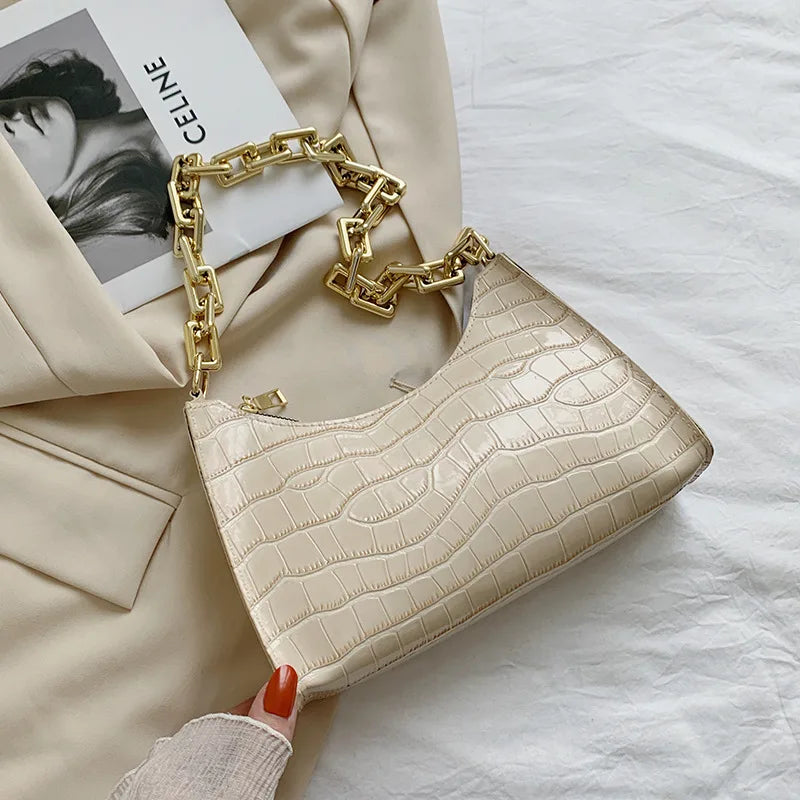 Retro Casual Women Totes Shoulder Bags Female PU Leather Solid Chain Handbag