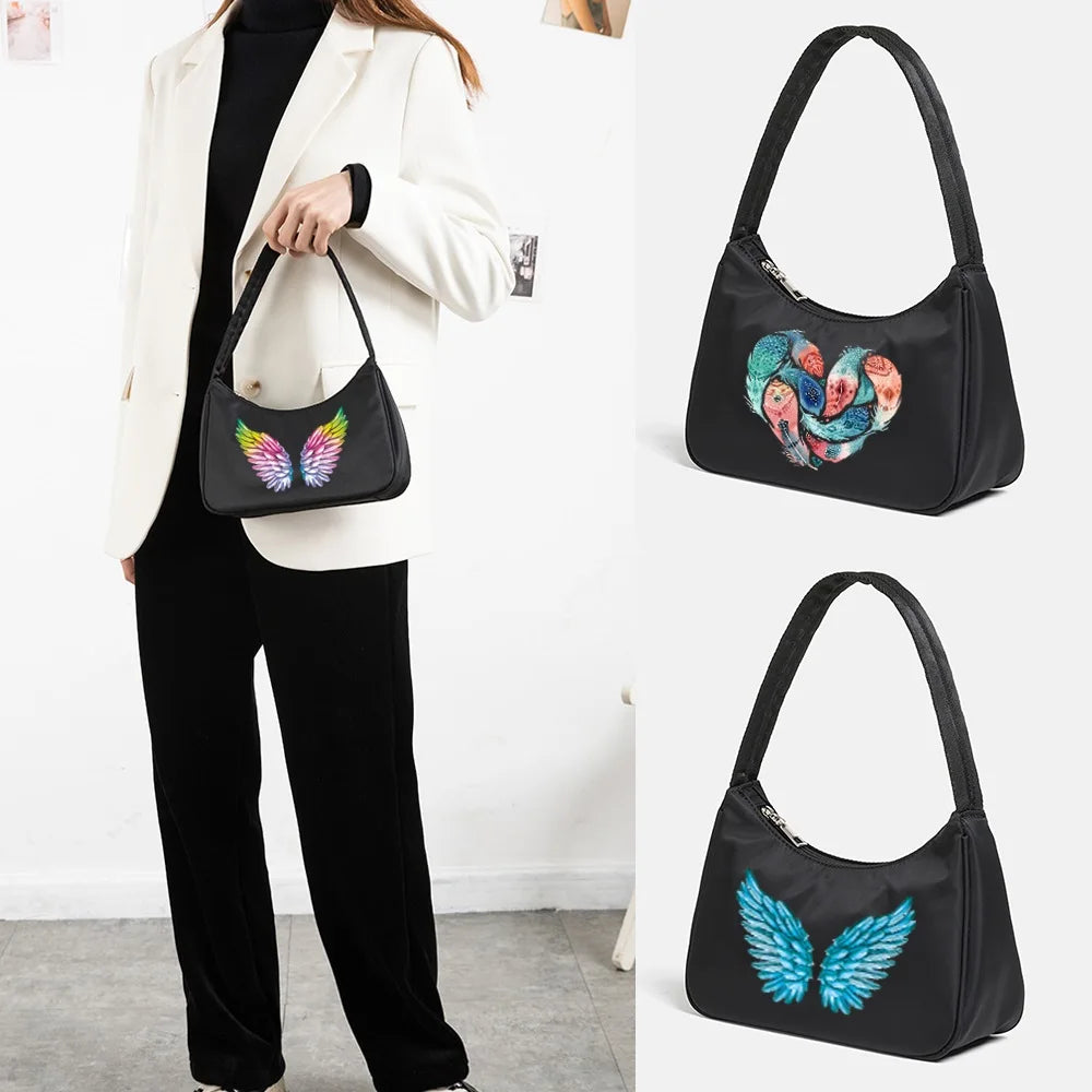 Feather Print Underarm Shoulder Bags Women Harajuku Tote Bag