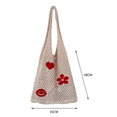 Knitted Large Capacity Shoulder Bag Ladies Casual Beach Mesh Hollow Flower Woven
