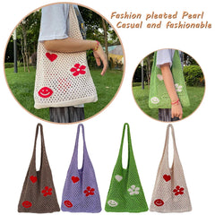 Knitted Large Capacity Shoulder Bag Ladies Casual Beach Mesh Hollow Flower Woven