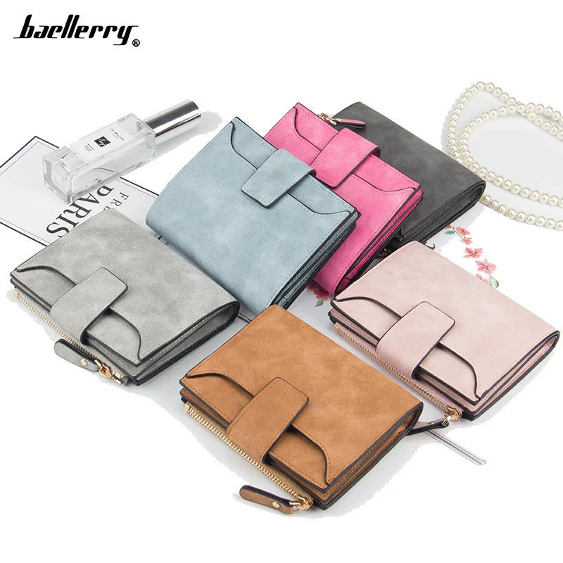 Vintage Matte Women Wallet Zipper Short Clutch Solid