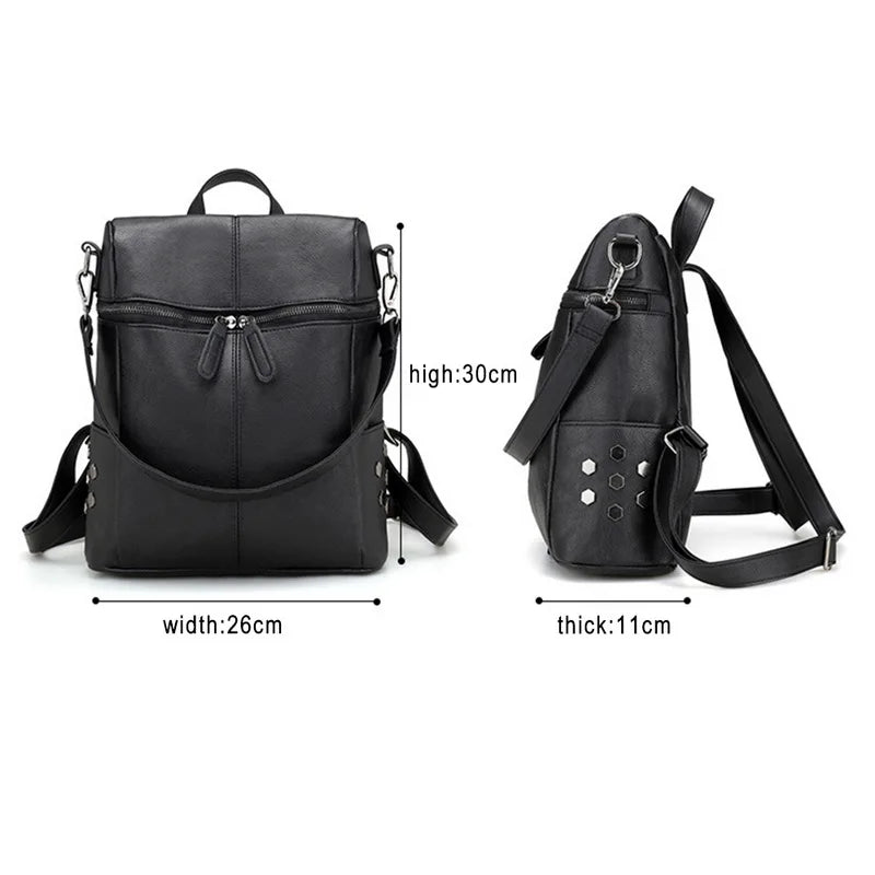 Waterproof Leather Backpack Women Purses Zipper Female Casual