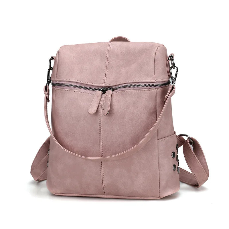 Waterproof Leather Backpack Women Purses Zipper Female Casual