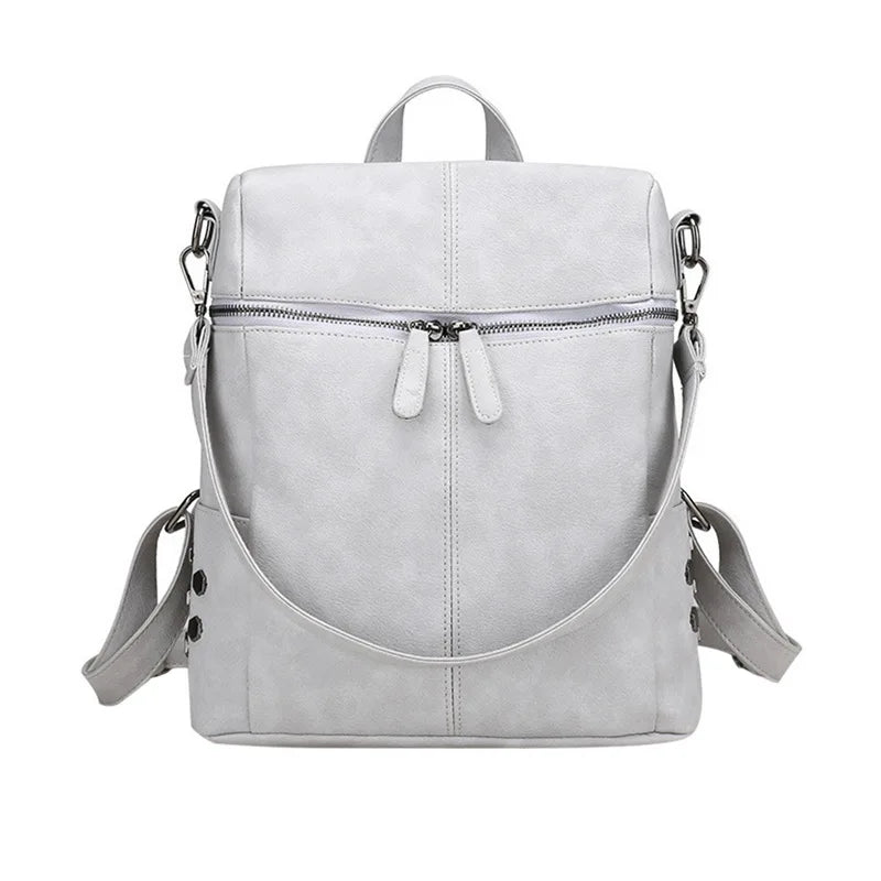 Waterproof Leather Backpack Women Purses Zipper Female Casual