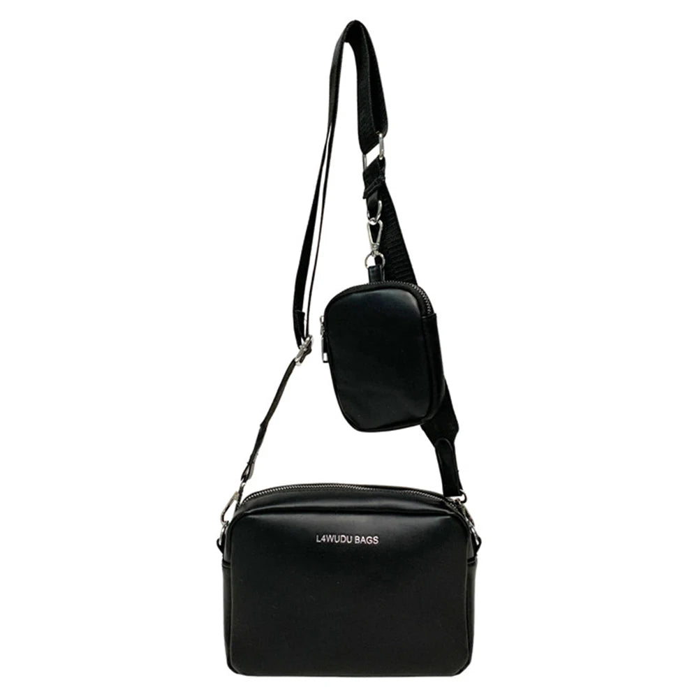 Leather Crossbody Bags Camera Headphone Pouch 2 in 1 Messenger Bags