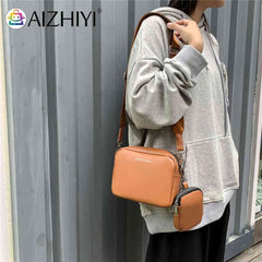 Leather Crossbody Bags Camera Headphone Pouch 2 in 1 Messenger Bags