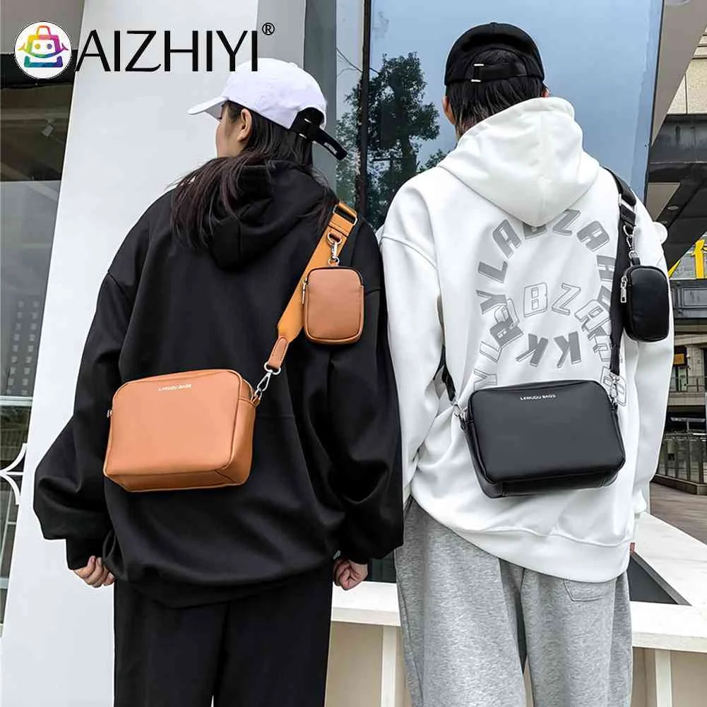 Leather Crossbody Bags Camera Headphone Pouch 2 in 1 Messenger Bags