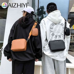 Leather Crossbody Bags Camera Headphone Pouch 2 in 1 Messenger Bags