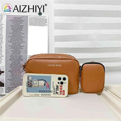 Leather Crossbody Bags Camera Headphone Pouch 2 in 1 Messenger Bags