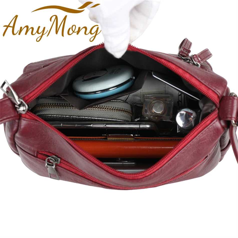 Retro Mini Crossbody Bag Women's Pu Leather Messenger Zipper Shoulder Bag