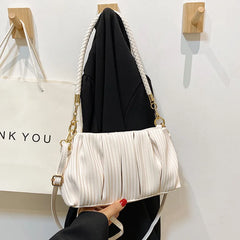 Pleated Handbag Women Pu Leather Crossbody Bag Shoulder Bag