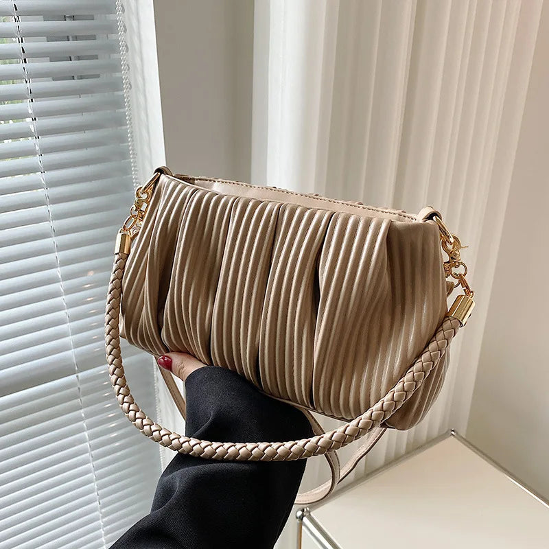 Pleated Handbag Women Pu Leather Crossbody Bag Shoulder Bag