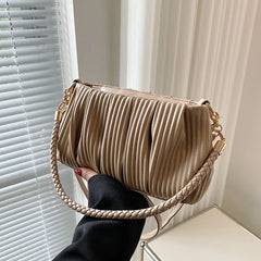 Pleated Handbag Women Pu Leather Crossbody Bag Shoulder Bag