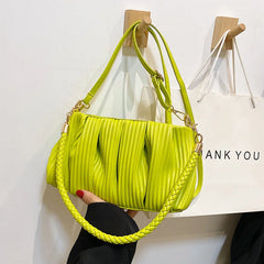 Pleated Handbag Women Pu Leather Crossbody Bag Shoulder Bag