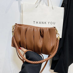 Pleated Handbag Women Pu Leather Crossbody Bag Shoulder Bag