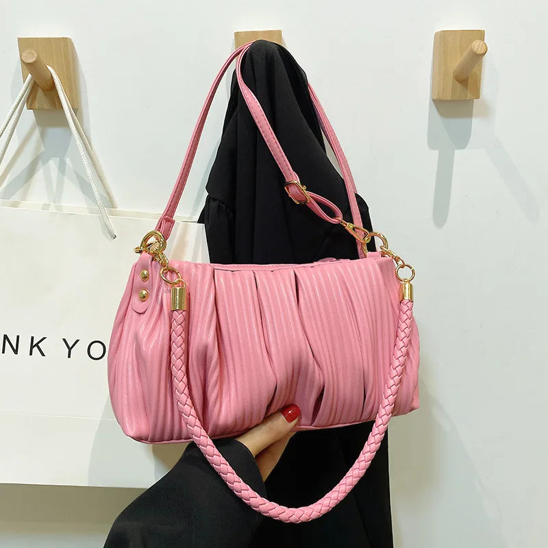 Pleated Handbag Women Pu Leather Crossbody Bag Shoulder Bag