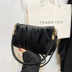 Pleated Handbag Women Pu Leather Crossbody Bag Shoulder Bag