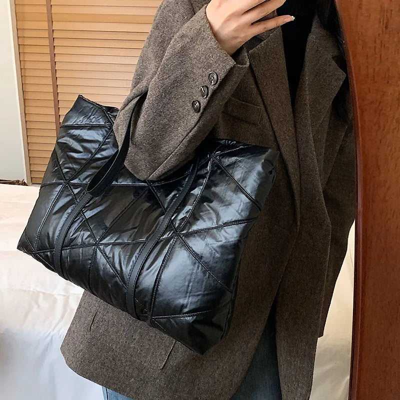 Nylon Winter Down Women Shoulder Bag Large Capacity Tote Handbag