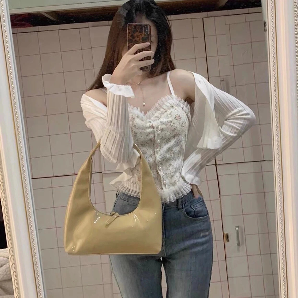 Patent Leather Women Underarm Bags Ladies Hobos Small Shoulder Bag Female Solid