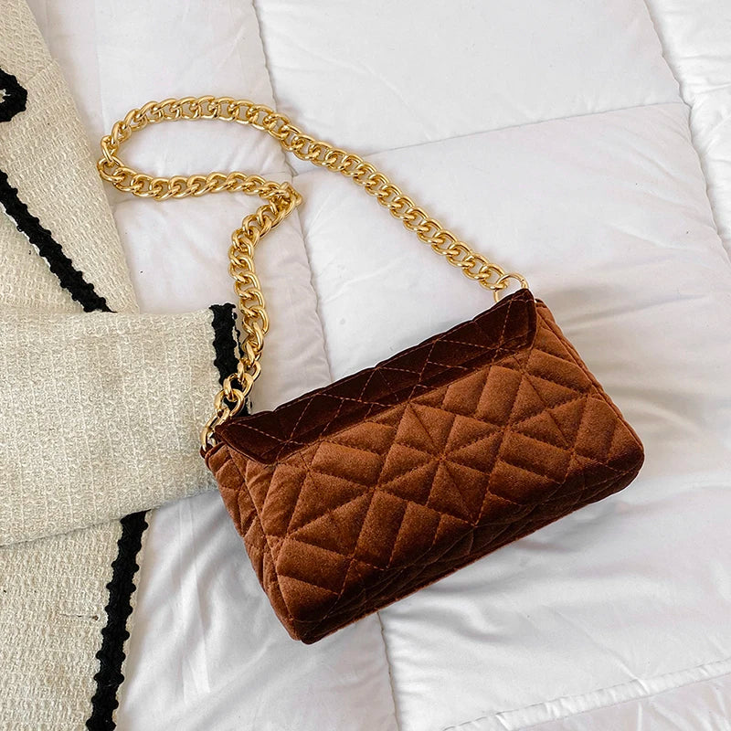 Plaid Shoulder Bag Chain Underarm Bags Women Handbags Crossbody