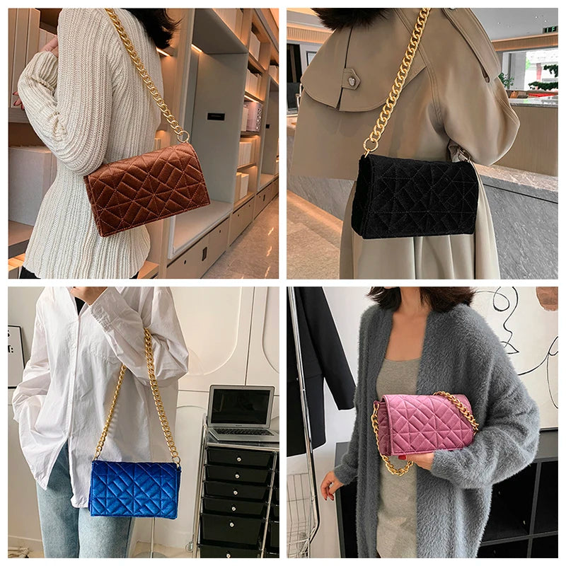 Plaid Shoulder Bag Chain Underarm Bags Women Handbags Crossbody