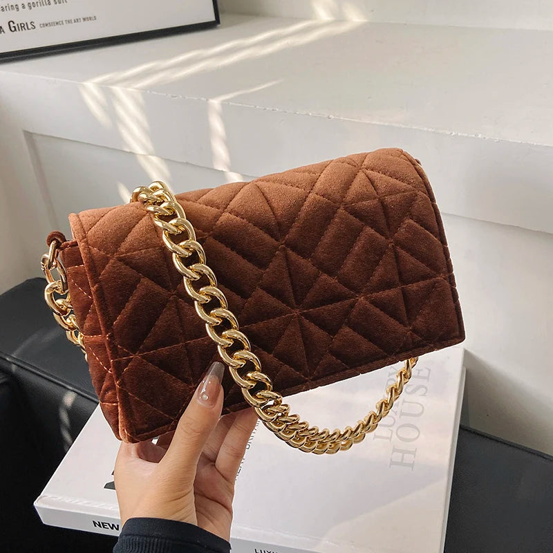 Plaid Shoulder Bag Chain Underarm Bags Women Handbags Crossbody