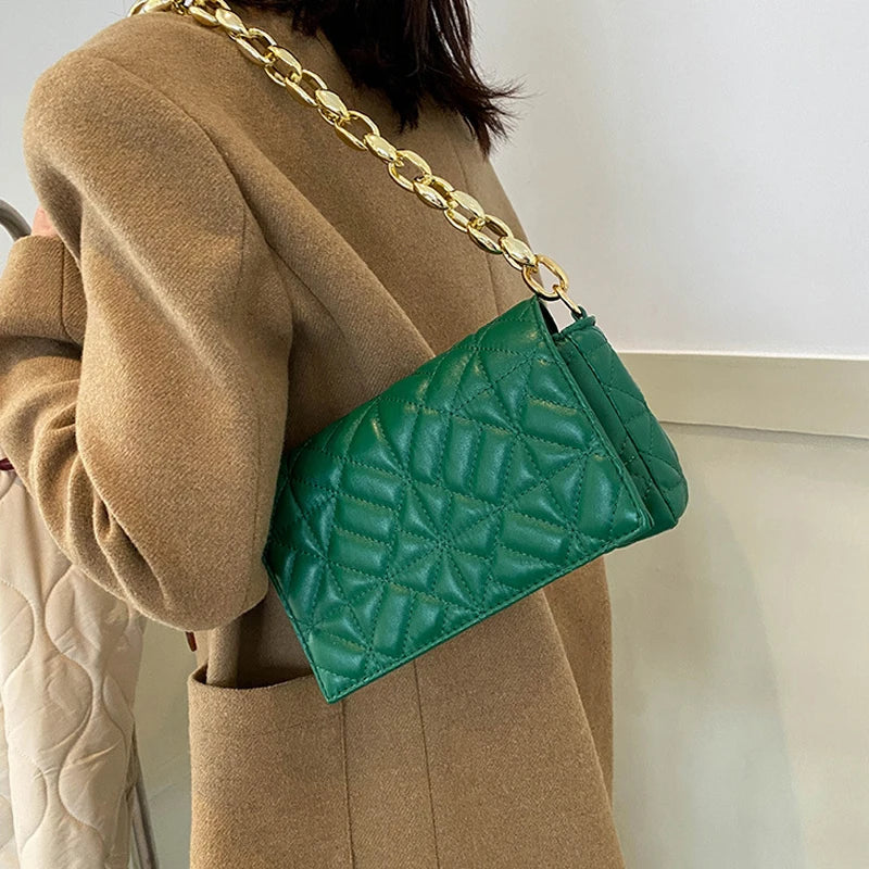 Plaid Shoulder Bag Thick Chain Women Handbags