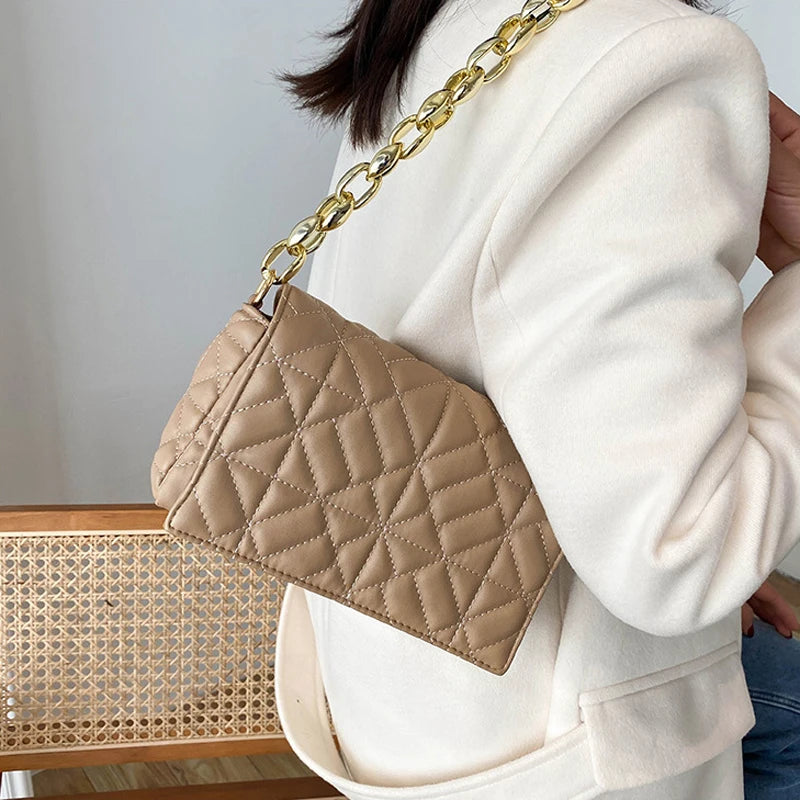 Plaid Shoulder Bag with Thick Chain for Women
