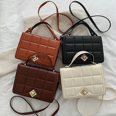 Plaid Women Shoulder Bag Small Square Top Handle Bags Metal Lock Ladies Handbags