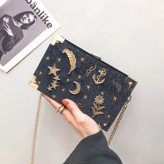 Starry Sky Box Bag Metal Chain Shoulder Crossbody Bag