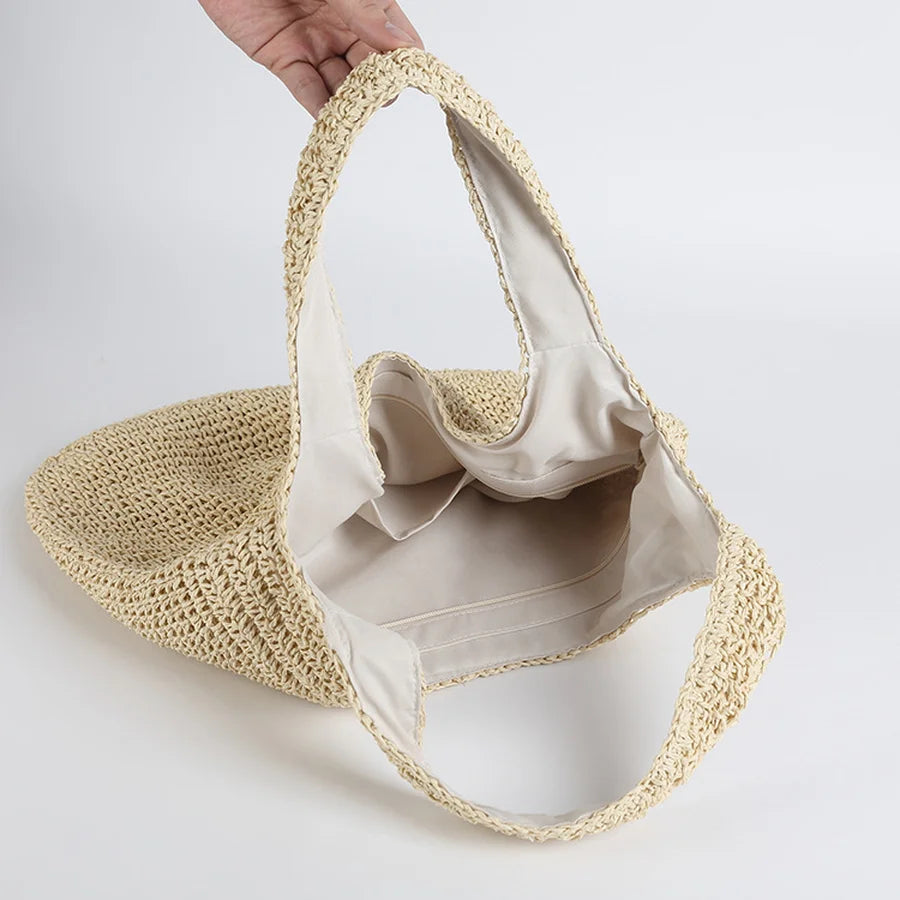 Rattan Women Shoulder Bags Wicker Woven Handbag Large Capacity Straw Tote