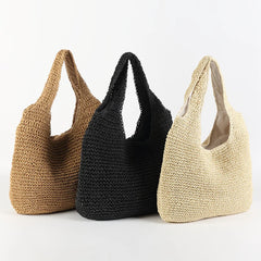 Rattan Women Shoulder Bags Wicker Woven Handbag Large Capacity Straw Tote