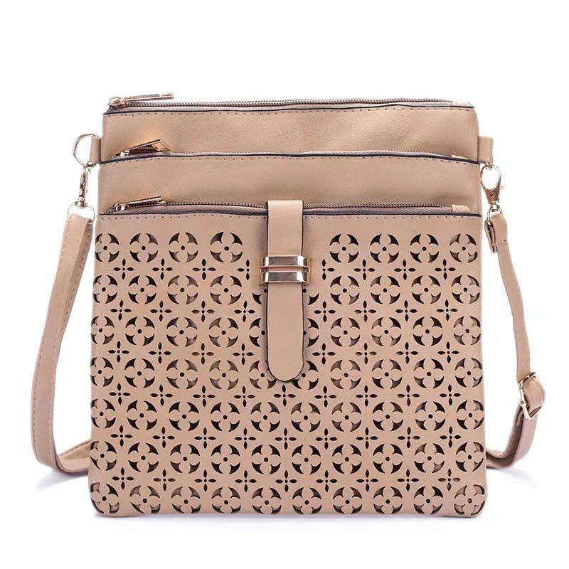 Women Messenger Bags Hollow Out Crossbody Bag Soft PU Leather Clutches Bolsas