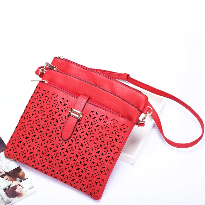 Women Messenger Bags Hollow Out Crossbody Bag Soft PU Leather Clutches Bolsas