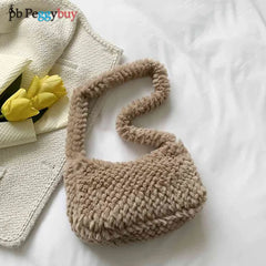 Winter Furry Ladies Clutch Purse Handbag Heart Shape Underarm Bag
