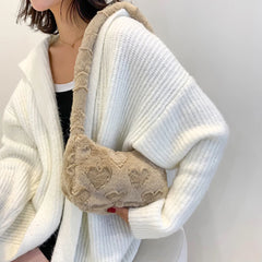 Winter Furry Ladies Clutch Purse Handbag Heart Shape Underarm Bag