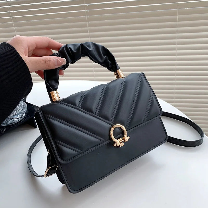 Striped Shoulder Bag Small Handbag Flap Pu Leather Crossbody Bags For Women