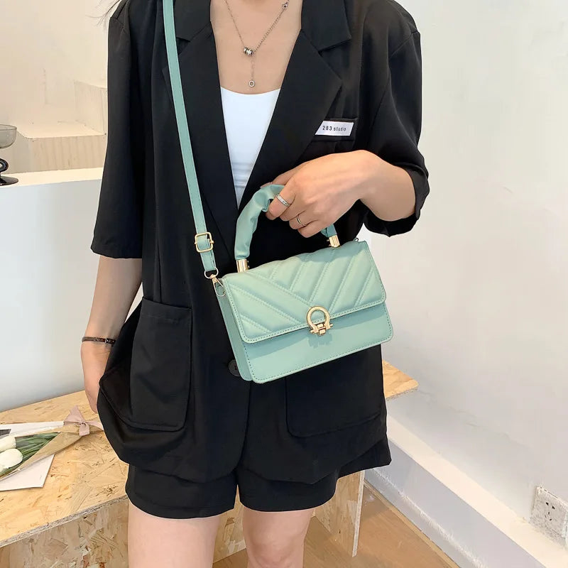 Striped Shoulder Bag Small Handbag Flap Pu Leather Crossbody Bags For Women