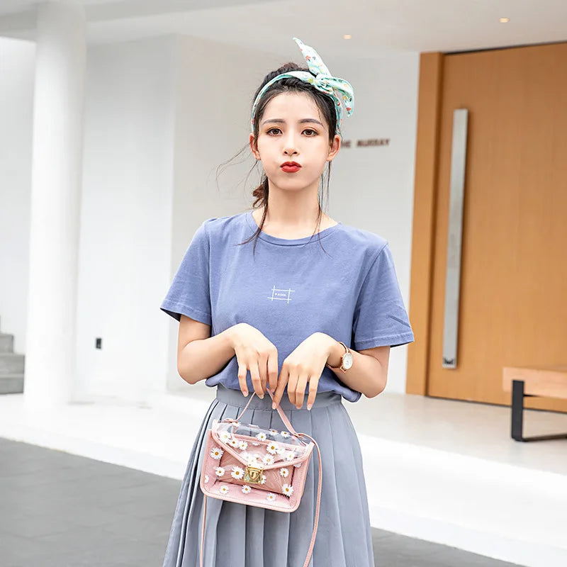 Transparent Daisy Shoulder Bag for Women Phone Messenger Crossbody Bags Purses