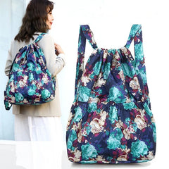 Vintage Drawstring Backpack Women Large Flower Ethnic