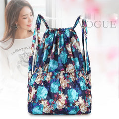 Vintage Drawstring Backpack Women Large Flower Ethnic