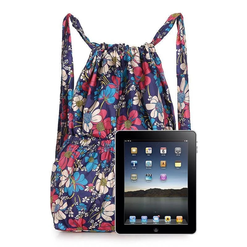 Vintage Drawstring Backpack Women Large Flower Ethnic