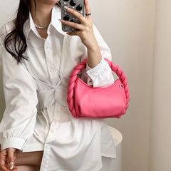 Woman Weave Handle Handbag Leather Clutch Purse Small Shoulder Bag