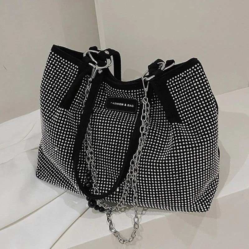 Women Bling Diamonds Handbag Large Capacity PU Leather Big Totes